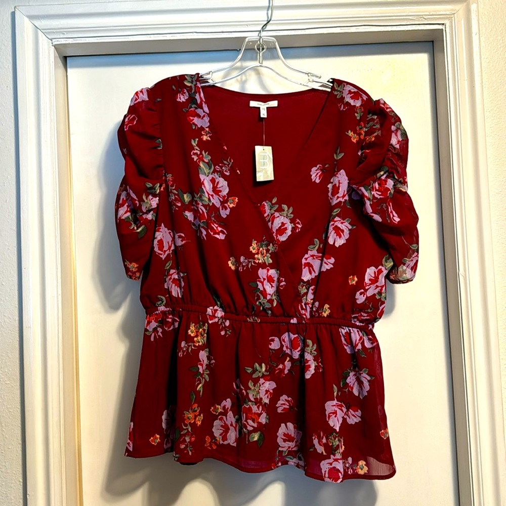 Maurices Red Floral V-Neck Peplum Blouse
